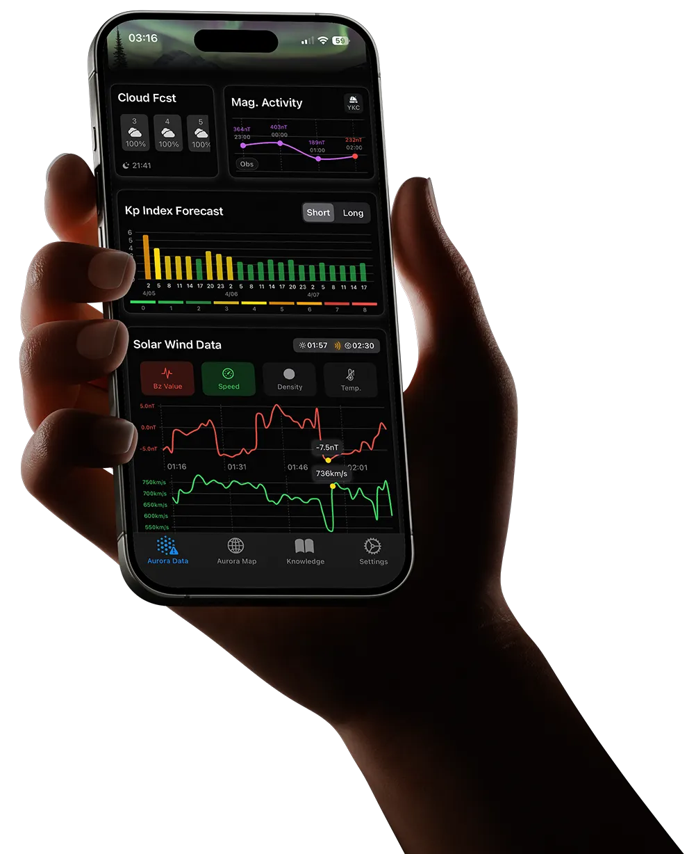 Eh! Aurora app showing real-time aurora forecast on iPhone